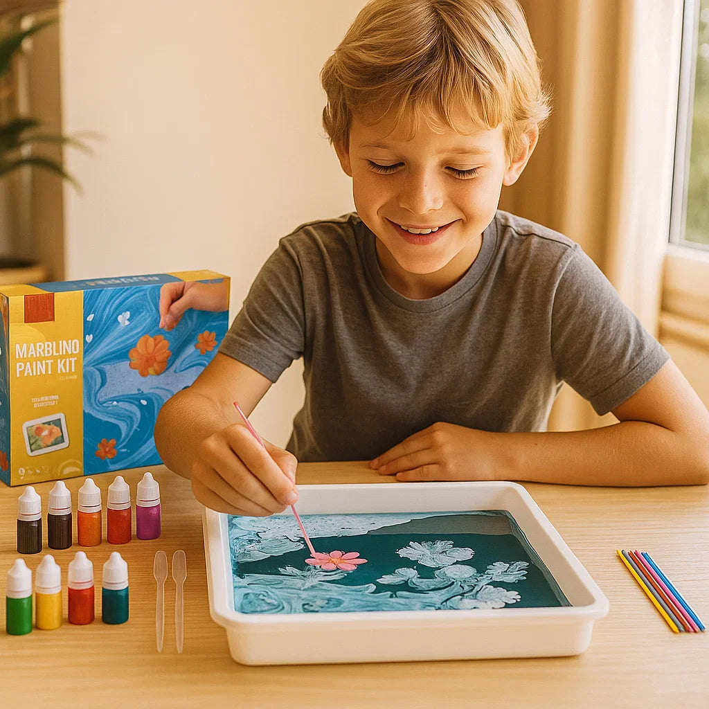 Marbling Paint Kit for Kids ⎜ Creative Water Art Set with Colors, Tools and Tray for Fun Painting and Learning