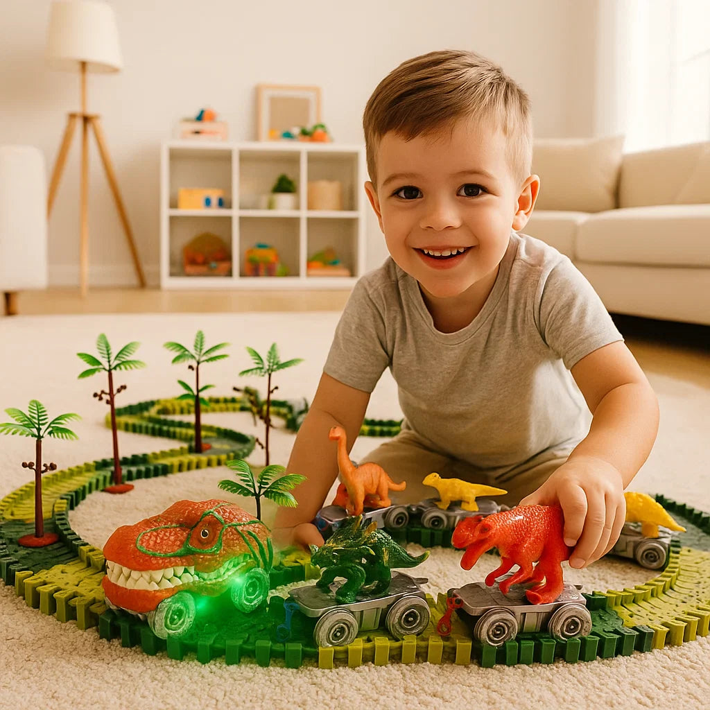 Dinosaur Track Adventure – Flexible Race Track with Glowing Train