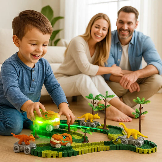 Dinosaur Track Adventure – Flexible Race Track with Glowing Train
