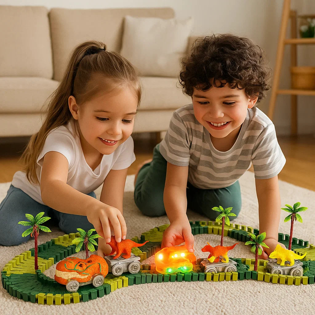 Dinosaur Track Adventure – Flexible Race Track with Glowing Train